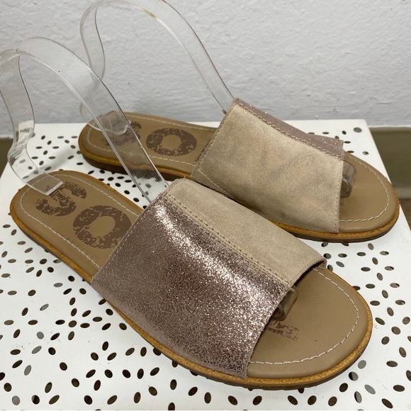 Sorel Shoes - Sorel Ella Women’s 8 Metallic Beige Slides Slip on Flats Casual Beach Boho